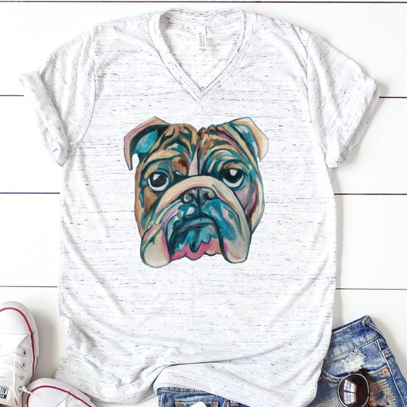 Emi Sue's Clothing Co. Tops - Watercolor Bulldog Bella Canvas Unisex T-Shirt